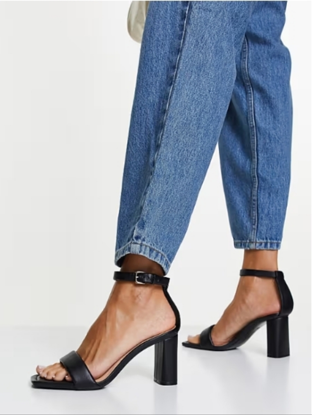 Stradivarius Minimal Heeled Sandal Square Toe Black - Size 6.5 Cushioned Wedding